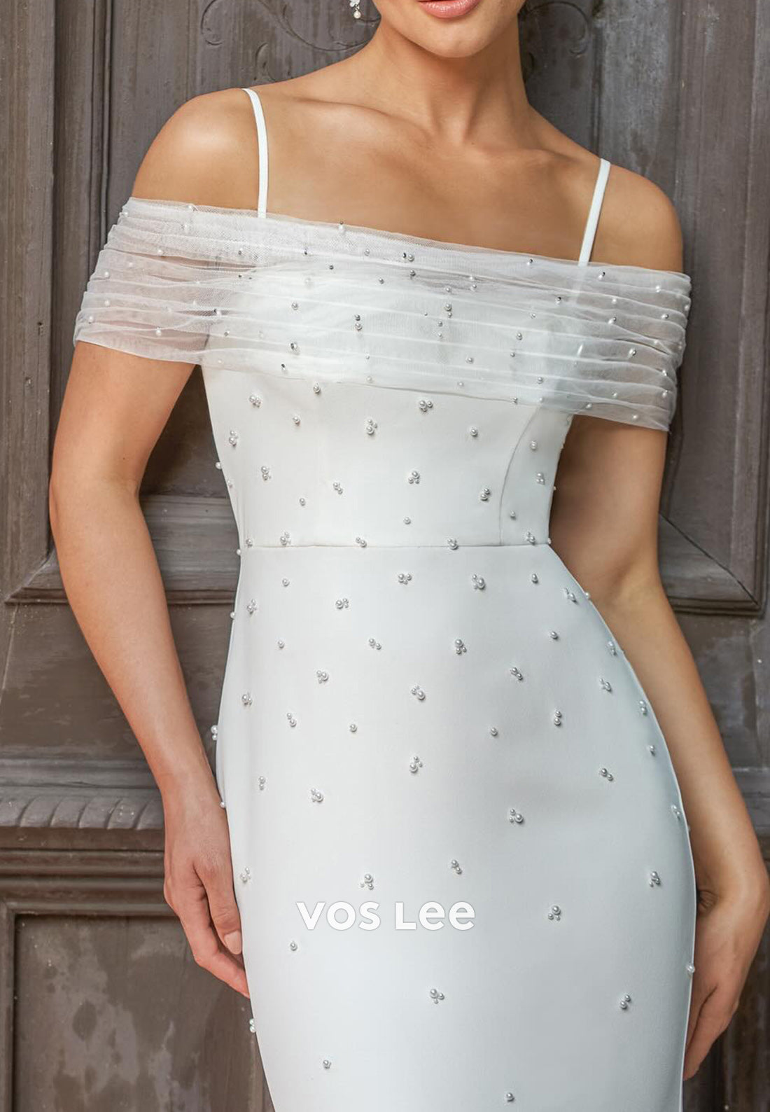 Sexy & Sleek Spaghetti Straps Square Pearls Mermaid Wedding Dresses with Sweep Train