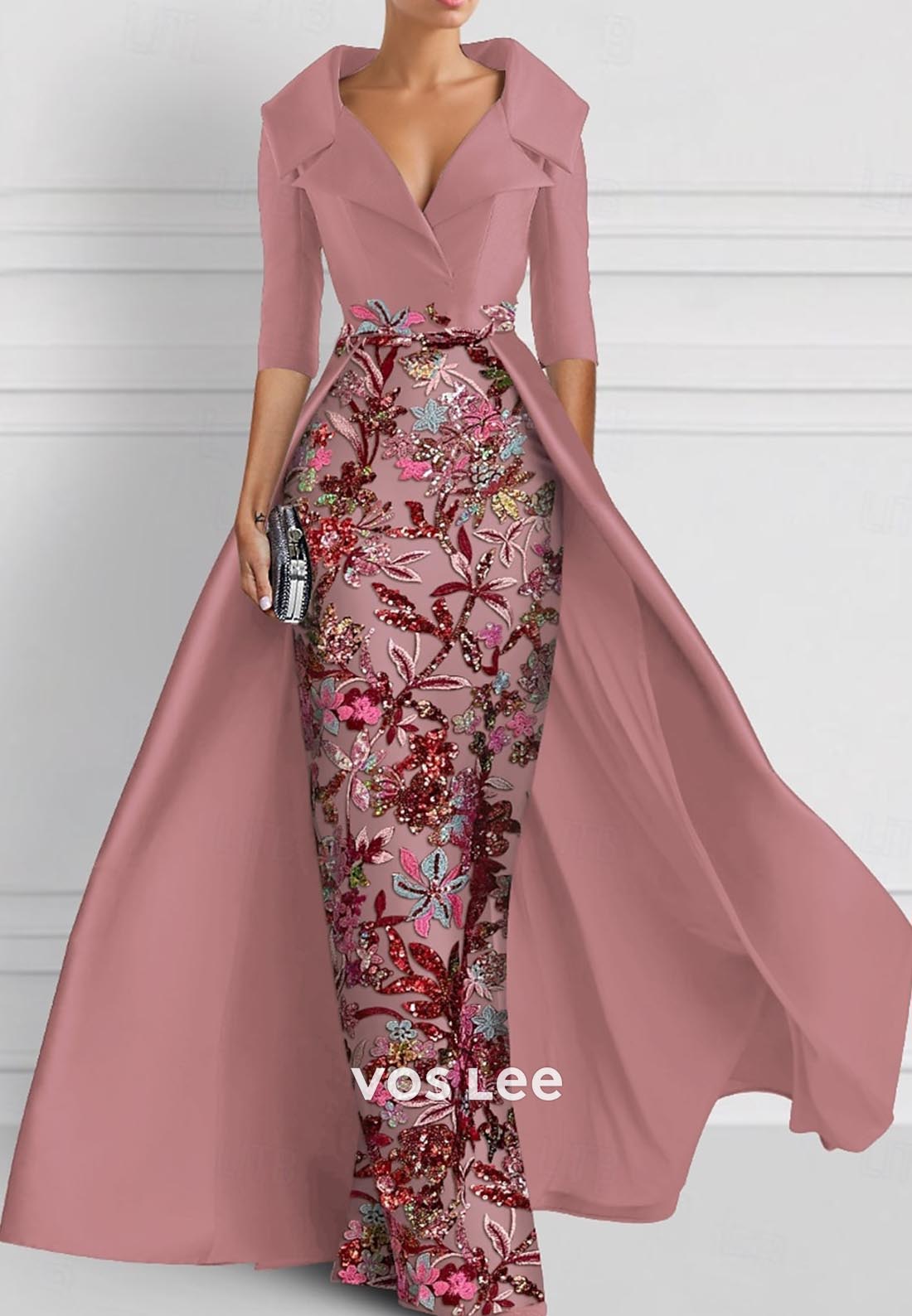 Elegant & Luxurious V Neck Embroidery Sequined Mermaid Evening Dress
