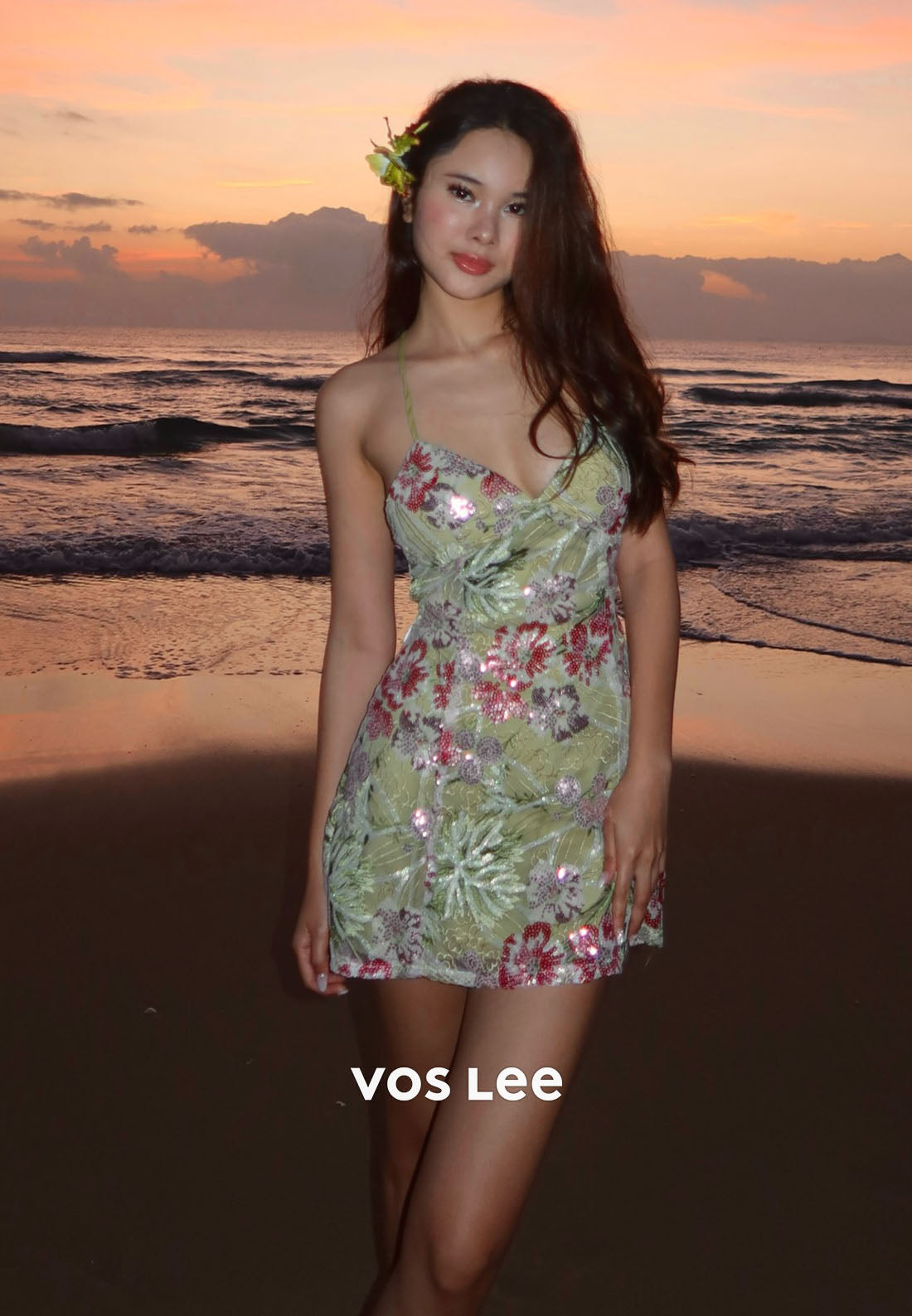 Floral Sequin Halter Mini Dress, Backless A-Line Gown for Vacation & Party