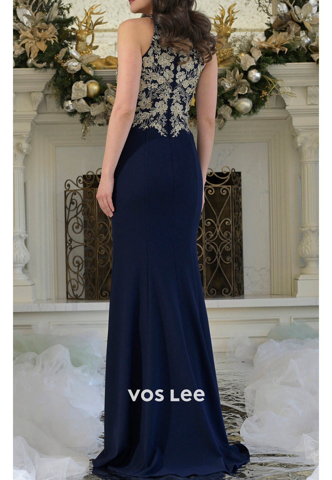 Glamorous & Dramatic Halter Appliqued Embellished Pleated Sheath Mother of Bride Dresses