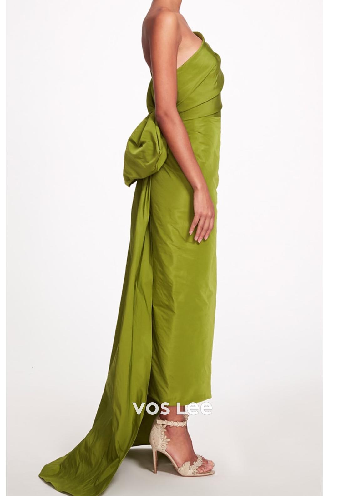 A-Line One Shoulder Pleated Long Evening Dress Formal Dress with Sweep Train