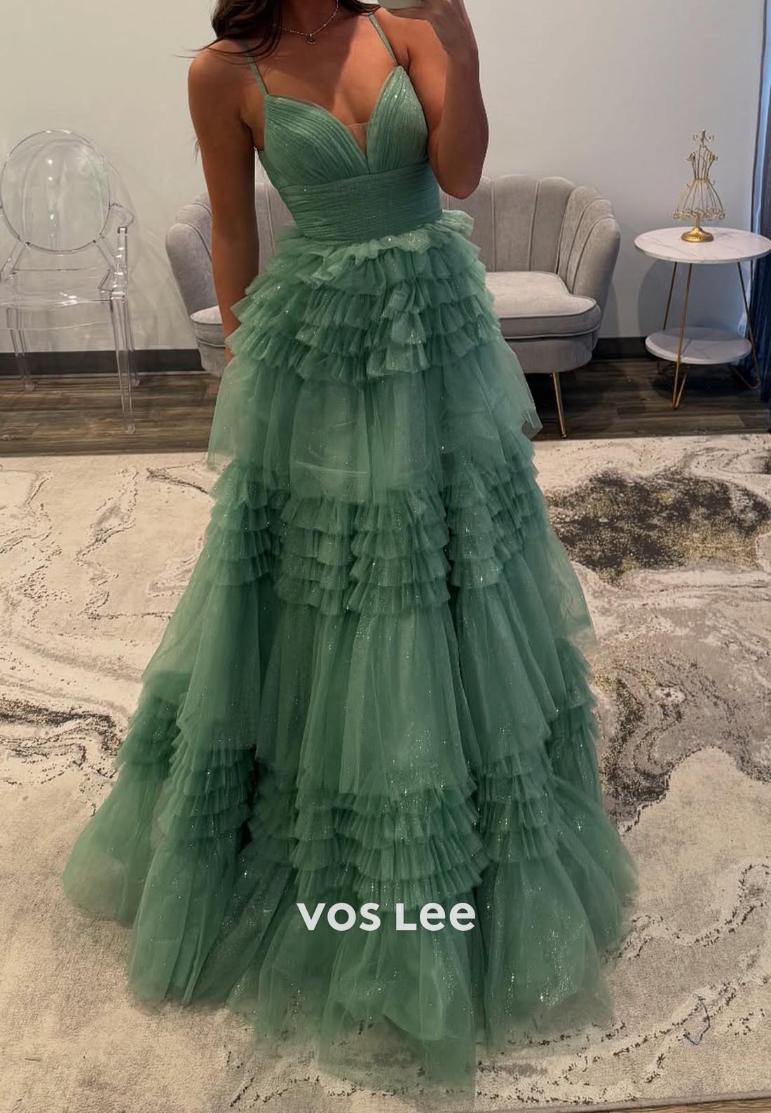 A-Line Halter V Neck Pleated Tiered Ornate Evening Formal Dresses