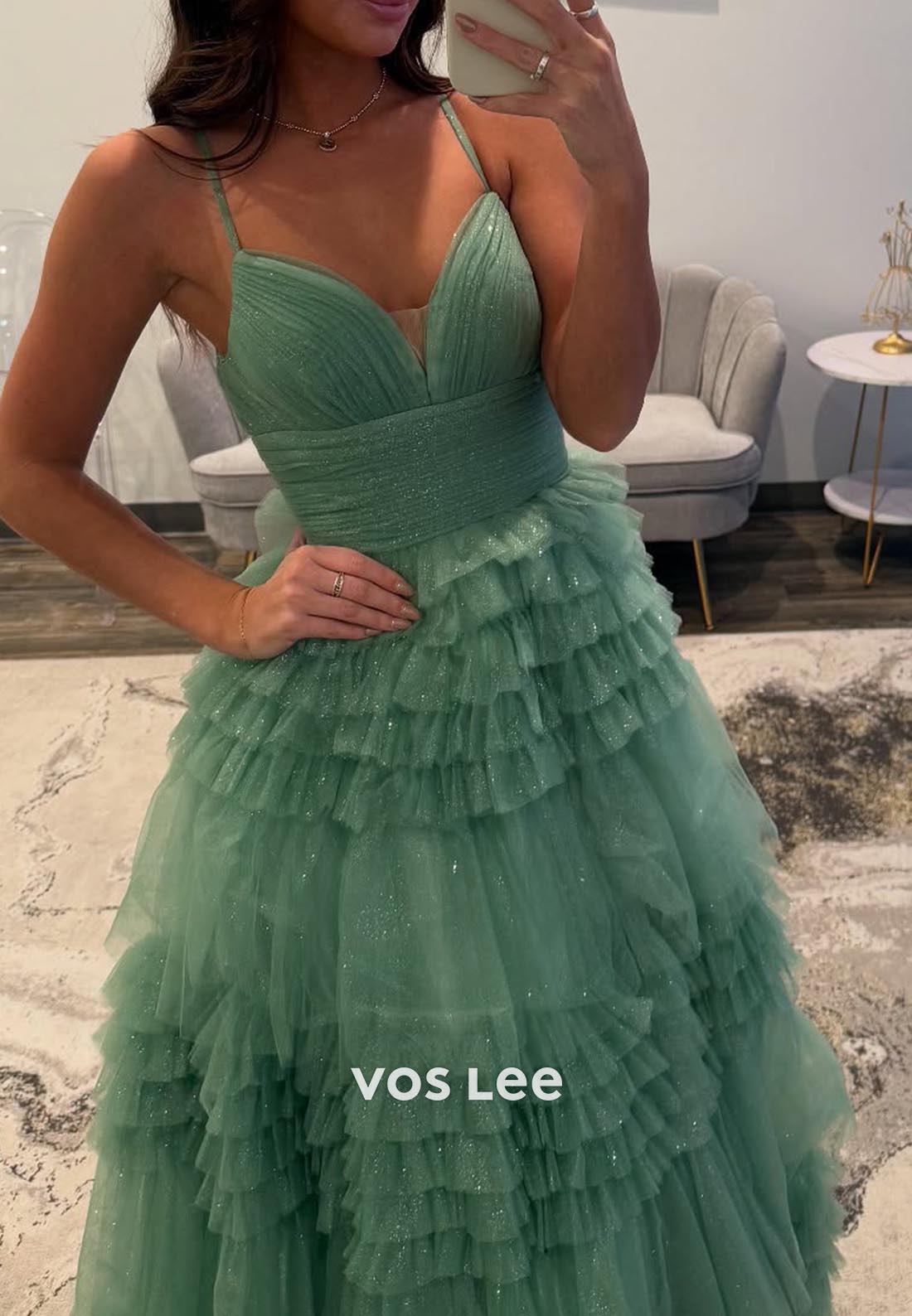 A-Line Halter V Neck Pleated Tiered Ornate Evening Formal Dresses