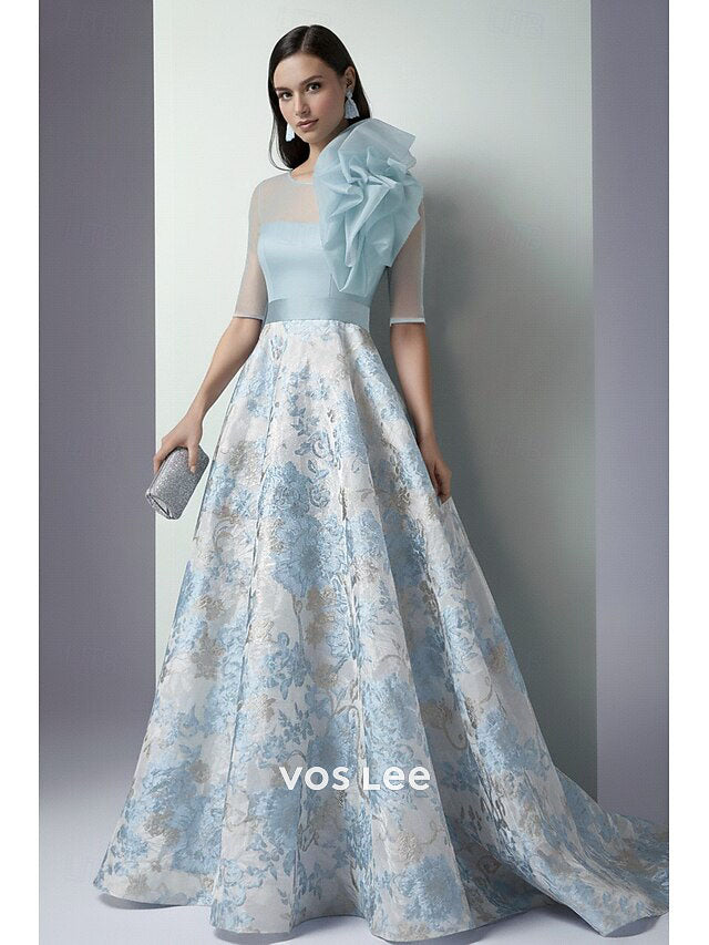 Luxury Floral A-Line Prom Dress | One Shoulder Sheer Sleeve Gala Gown