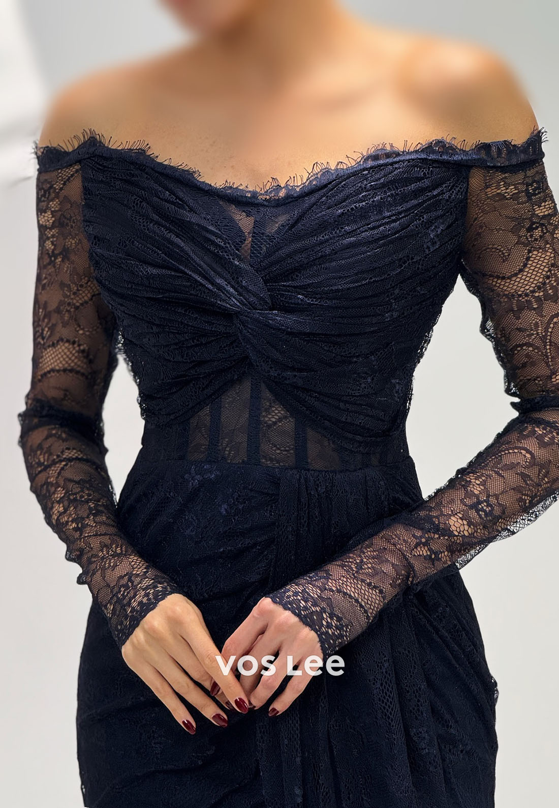 Lace Off The Shoulder Long Sleeves Mermaid Long Evening Dress