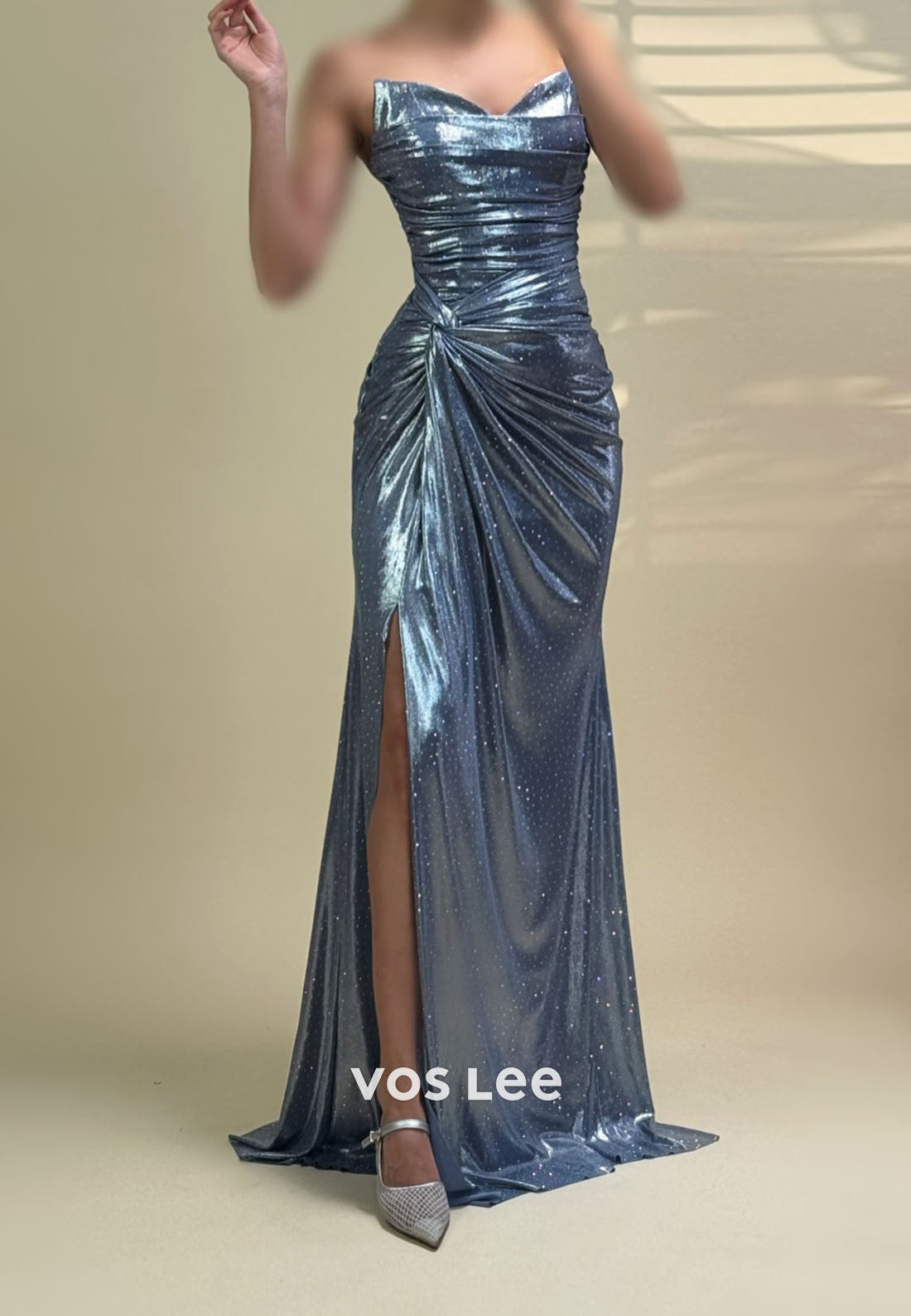 Stunning Sweetheart Leather Pleat Floor-Length Evening Dresses Split Dress Prom Dress