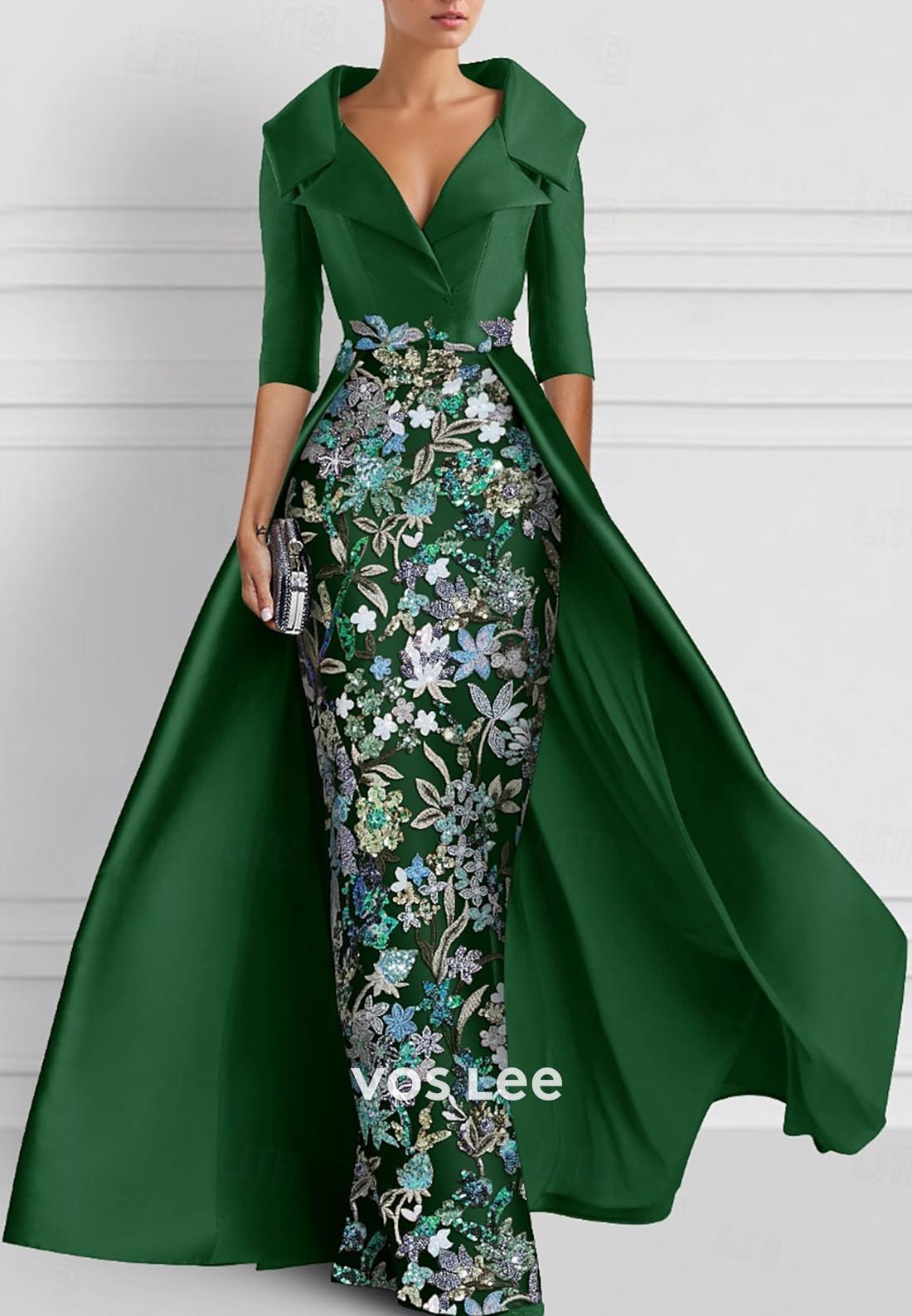 Elegant & Luxurious V Neck Embroidery Sequined Mermaid Evening Dress