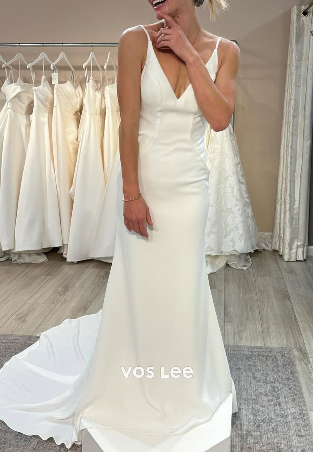 Sexy & Sleek V Neck Spaghetti Straps Mermaid Wedding Dresses with Sweep Train