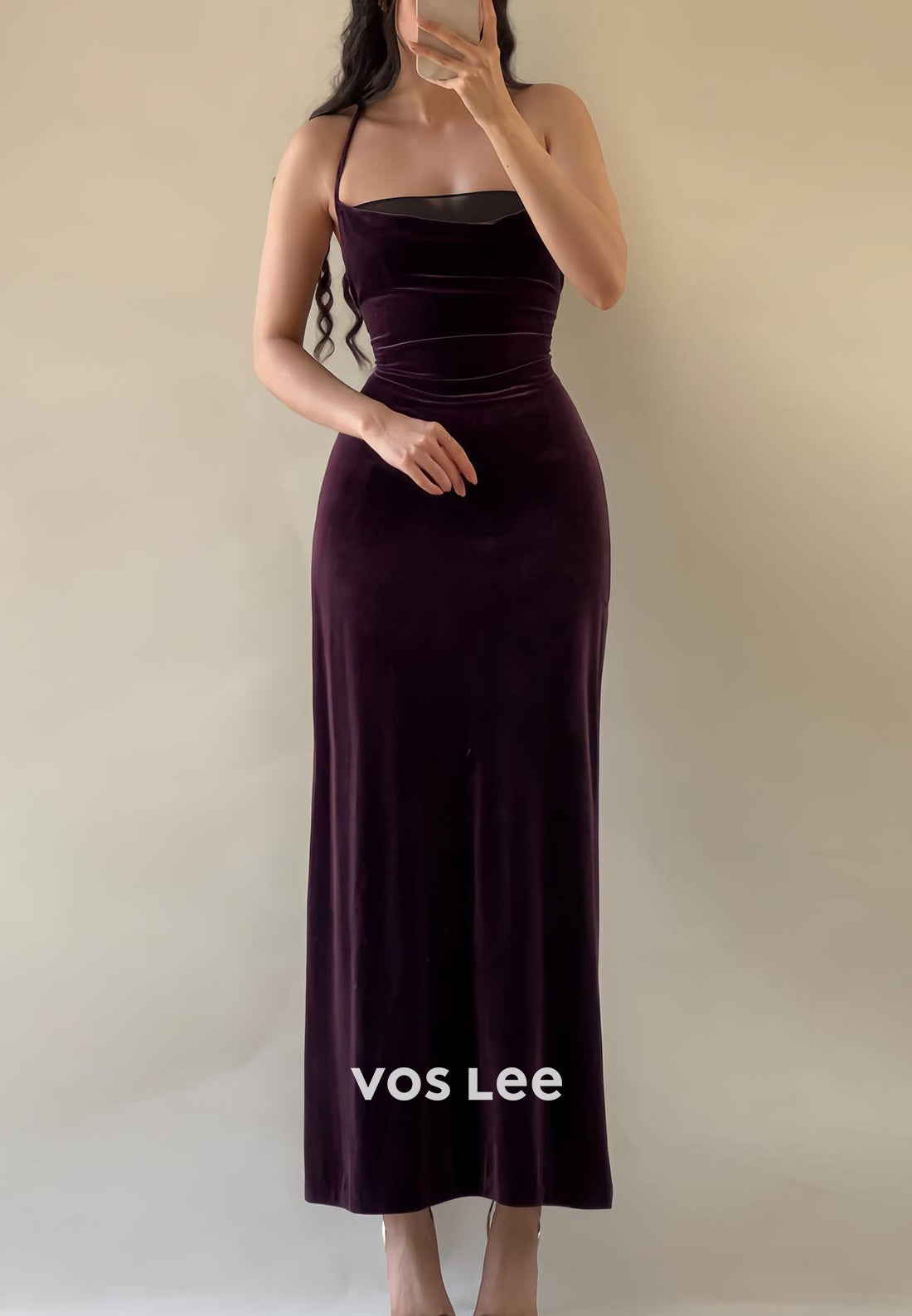 Simple & Casual Halter Pleated Ankle-Length Sheath Evening Dresses Formal Dresses