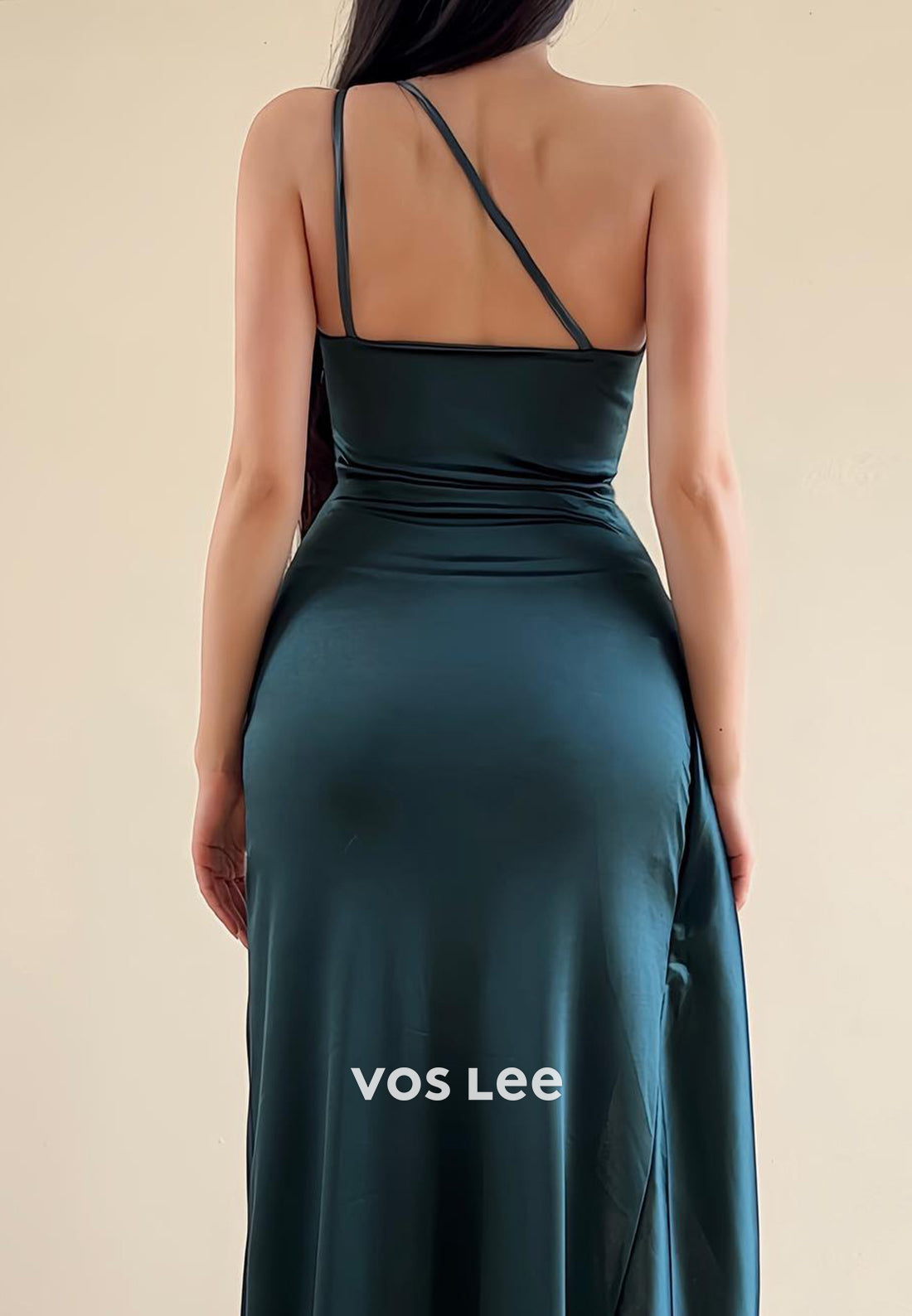 Sexy&Sleek One Shoulder Pleated Tea-Length Mermaid Evening Dresses with High Split