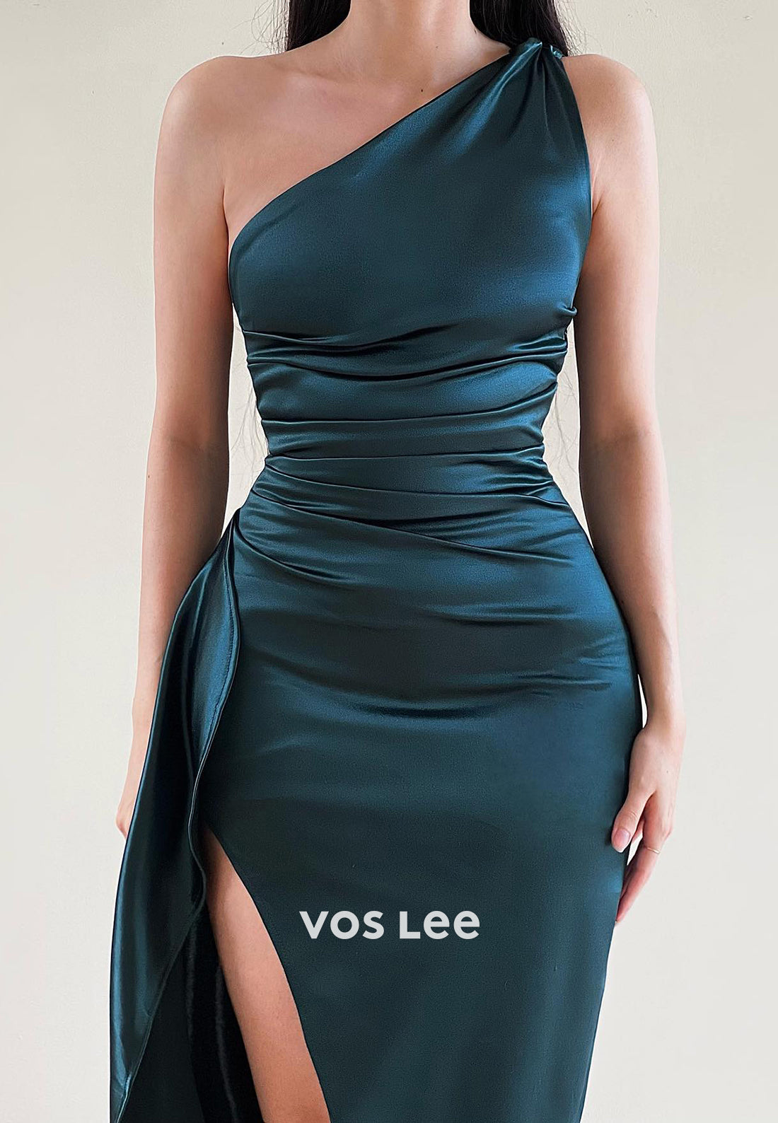 Sexy&Sleek One Shoulder Pleated Tea-Length Mermaid Evening Dresses with High Split