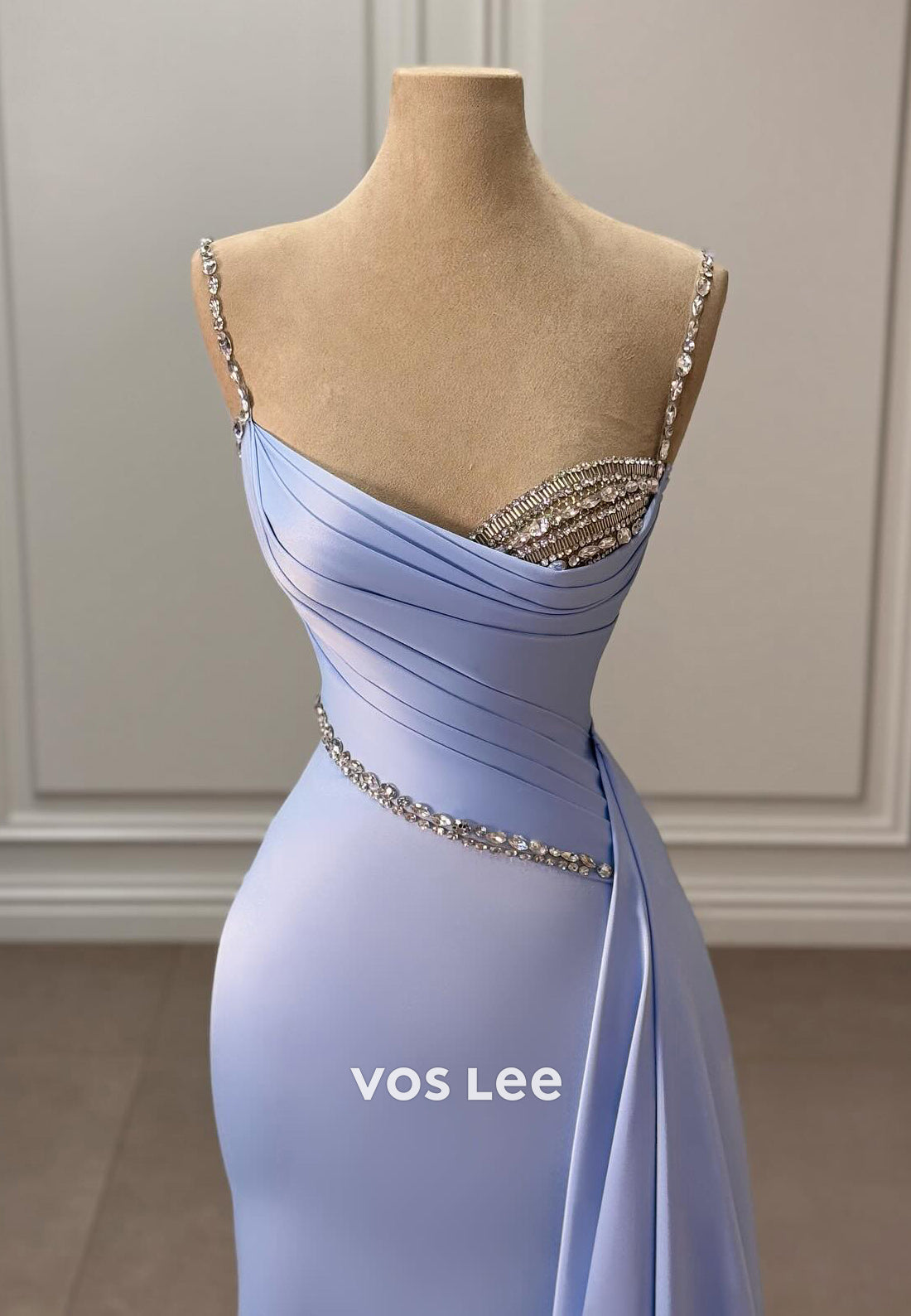 Sexy Spaghetti Straps Rhinestone Pleated Sweetheart Mermaid Evening Dresses