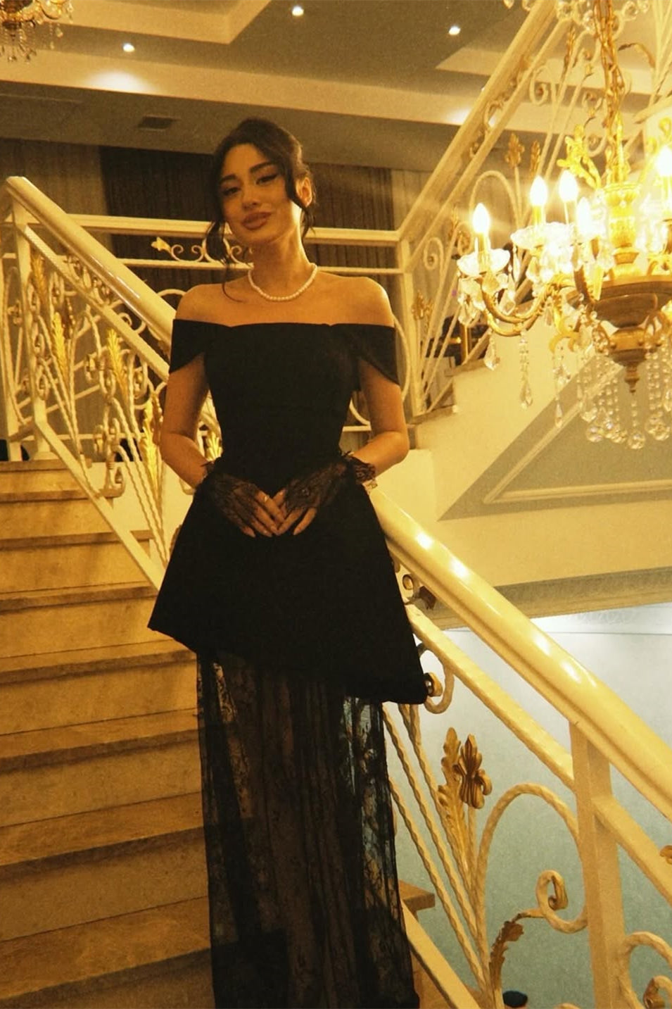 Black Off-The-Shoulder Sleeveless Lace A-Line Satin Prom Dress