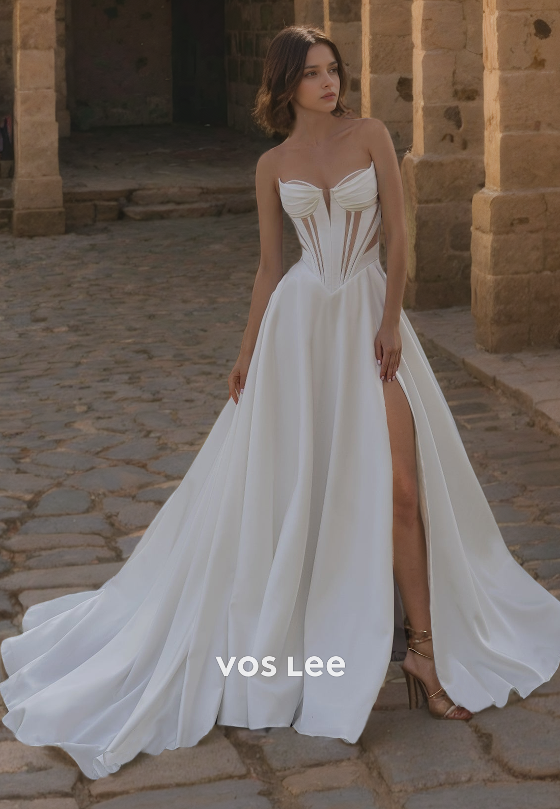 Ideas Cutout Strapless Satin A-Line Pleated Satin Sleeveless Wedding Dress Ideas Cutout Strapless Satin A-Line Pleated Satin Sleeveless Wedding Dress
