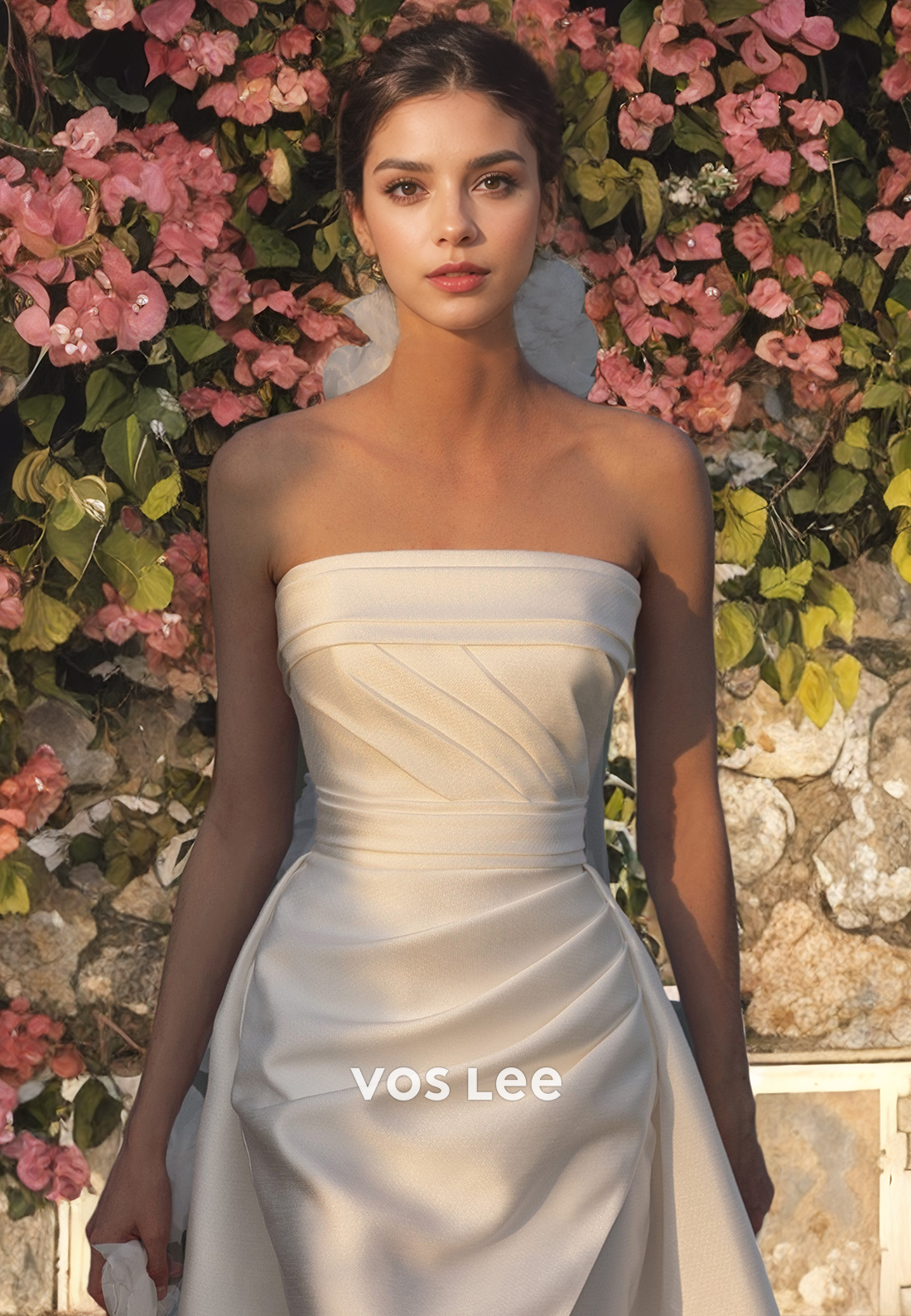 Princess Cathedral Train Square Pleated Satin Sheath/Column Strapless Wedding Dress