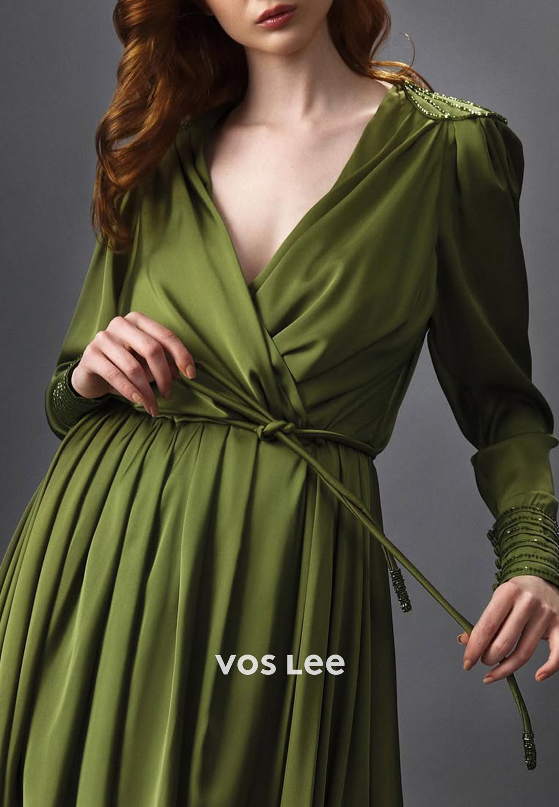 Short & Mini A-Line Long Sleeve V Neck Pleated Wedding Guest Dresses