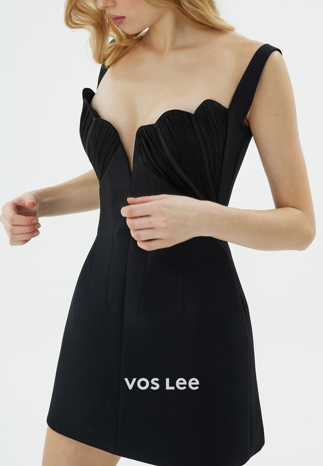 Black Spaghetti Straps Pleated Mini Wedding Guest Dresses Party Dresses