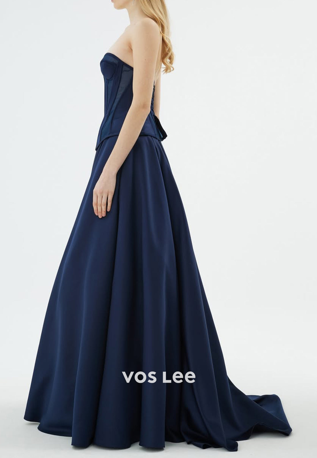 A-Line Strapless Sweetheart High Split Pleated Evening Dresses with Court Train