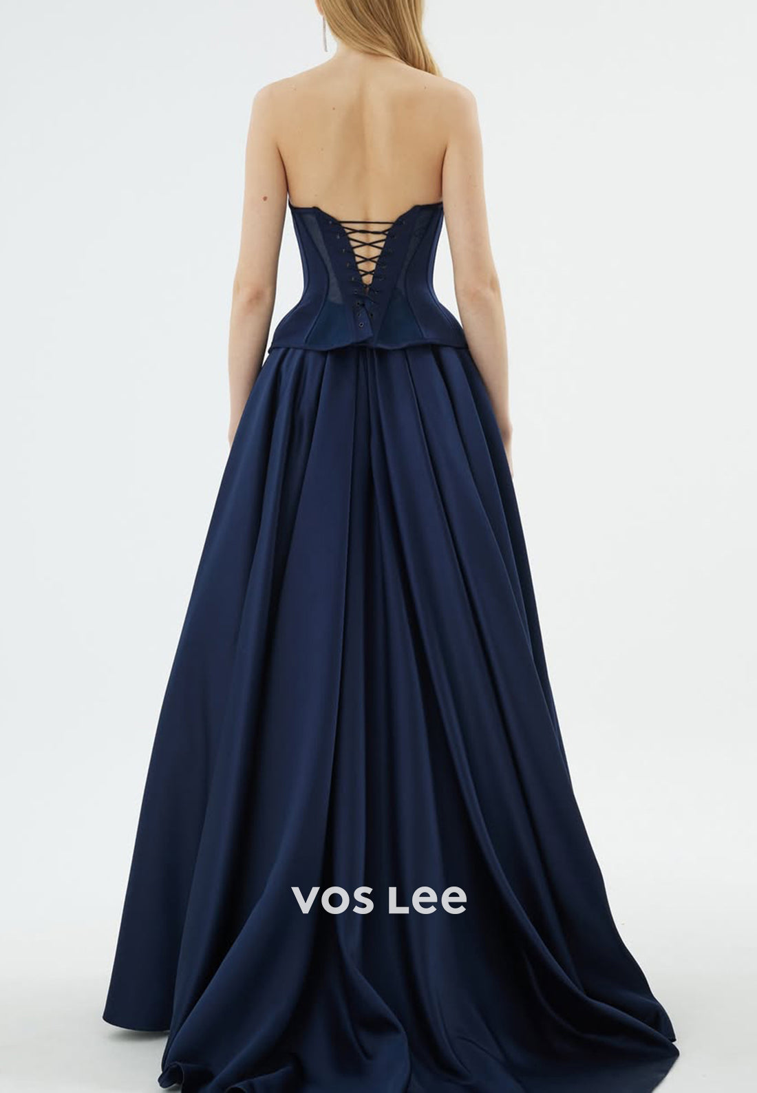 A-Line Strapless Sweetheart High Split Pleated Evening Dresses with Court Train