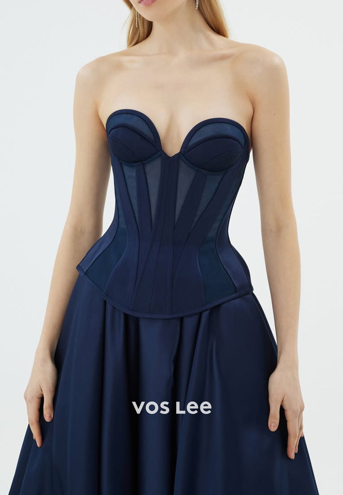 A-Line Strapless Sweetheart High Split Pleated Evening Dresses with Court Train