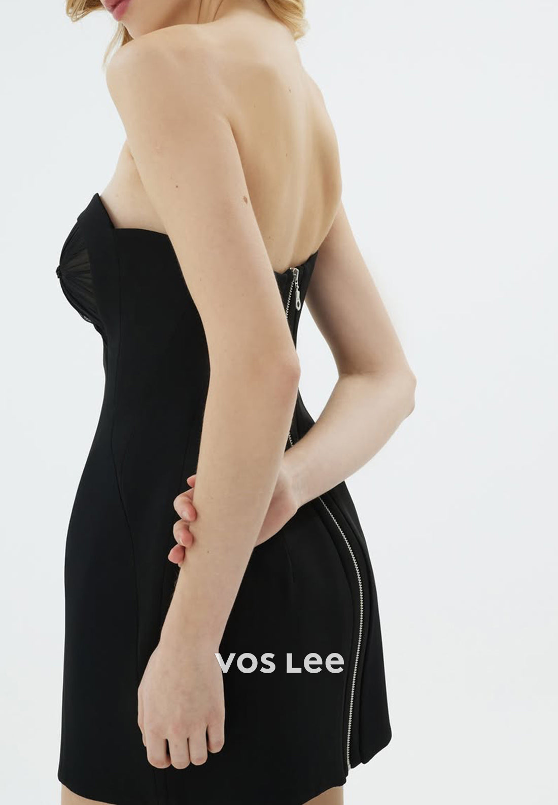 Mini & Short A-Line Black Strapless Sweetheart Pleated Wedding Guest Dresses