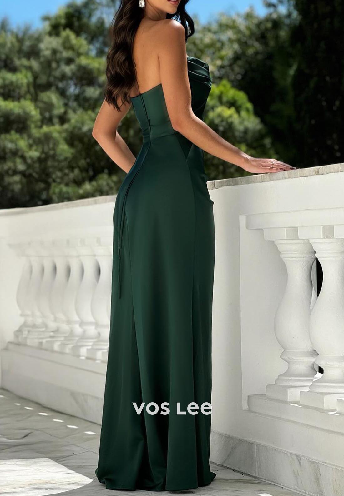 Classic & Timeless Strapless Pleated Mermaid Prom Dresses with High Split