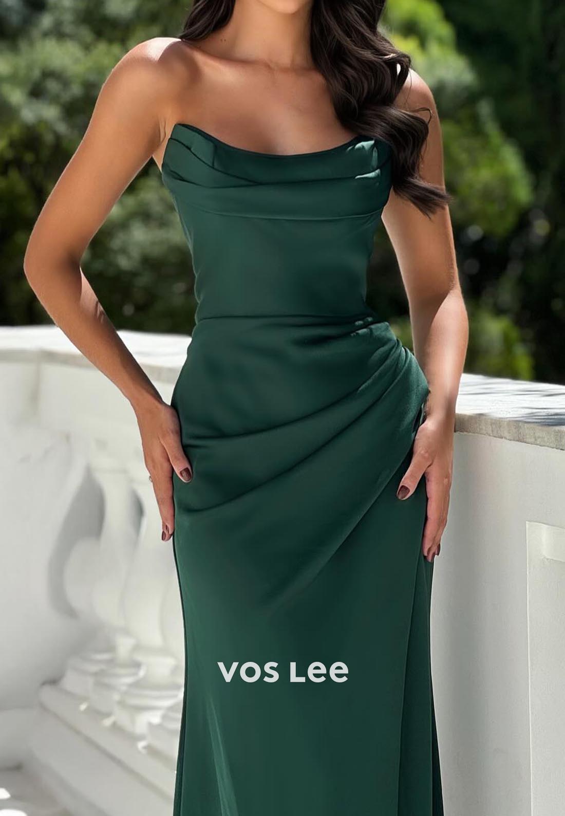 Classic & Timeless Strapless Pleated Mermaid Prom Dresses with High Split