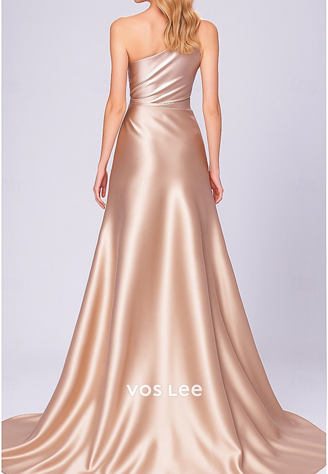 Classic One Shoulder Mermaid Pleated Evening Dresses with Court Train