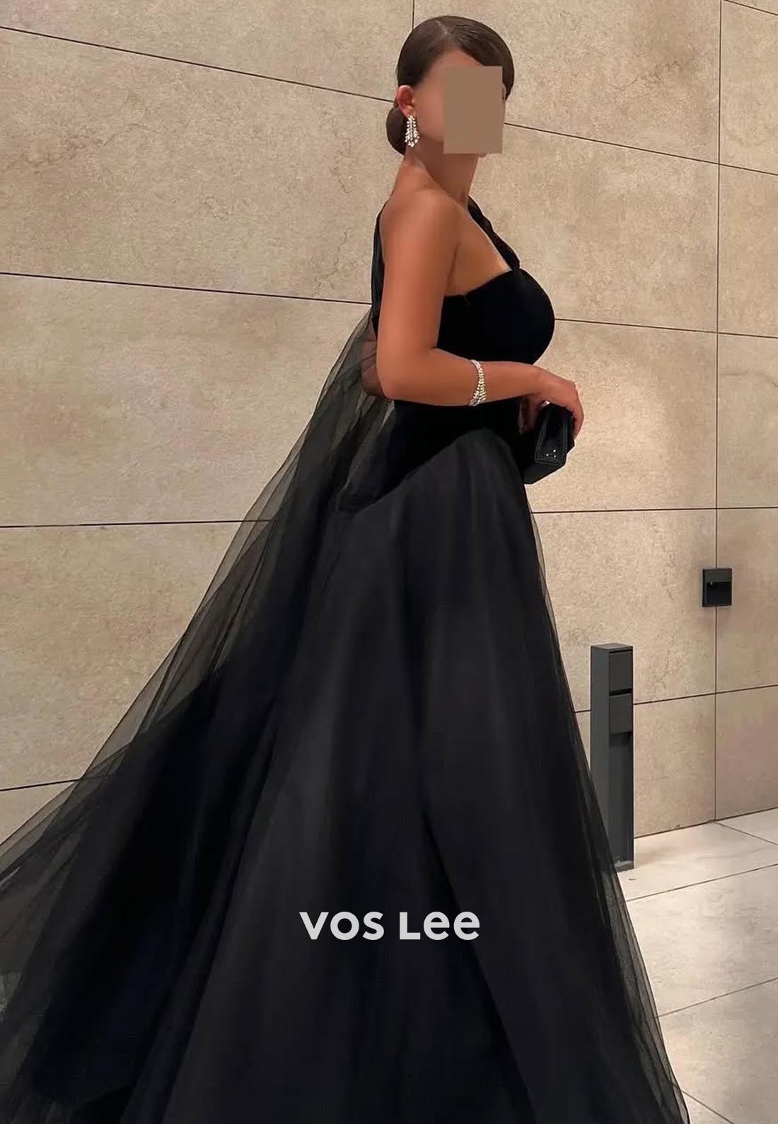 Couture Black A-Line One Shoulder Ruched EveningFormal Dresses