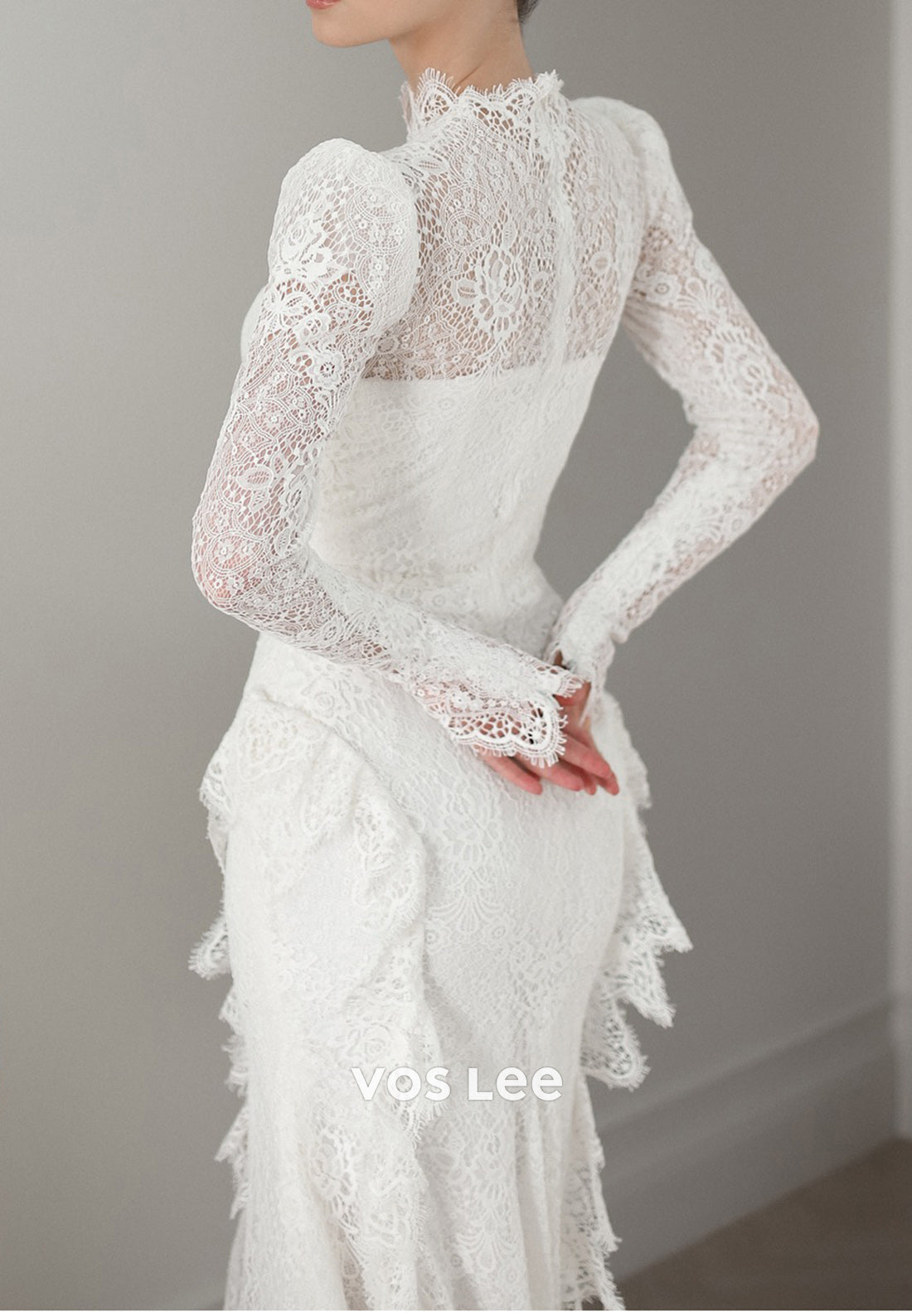 Couture Long Sleeve Appliques Lace Mermaid Wedding Dresses with Sweep Train