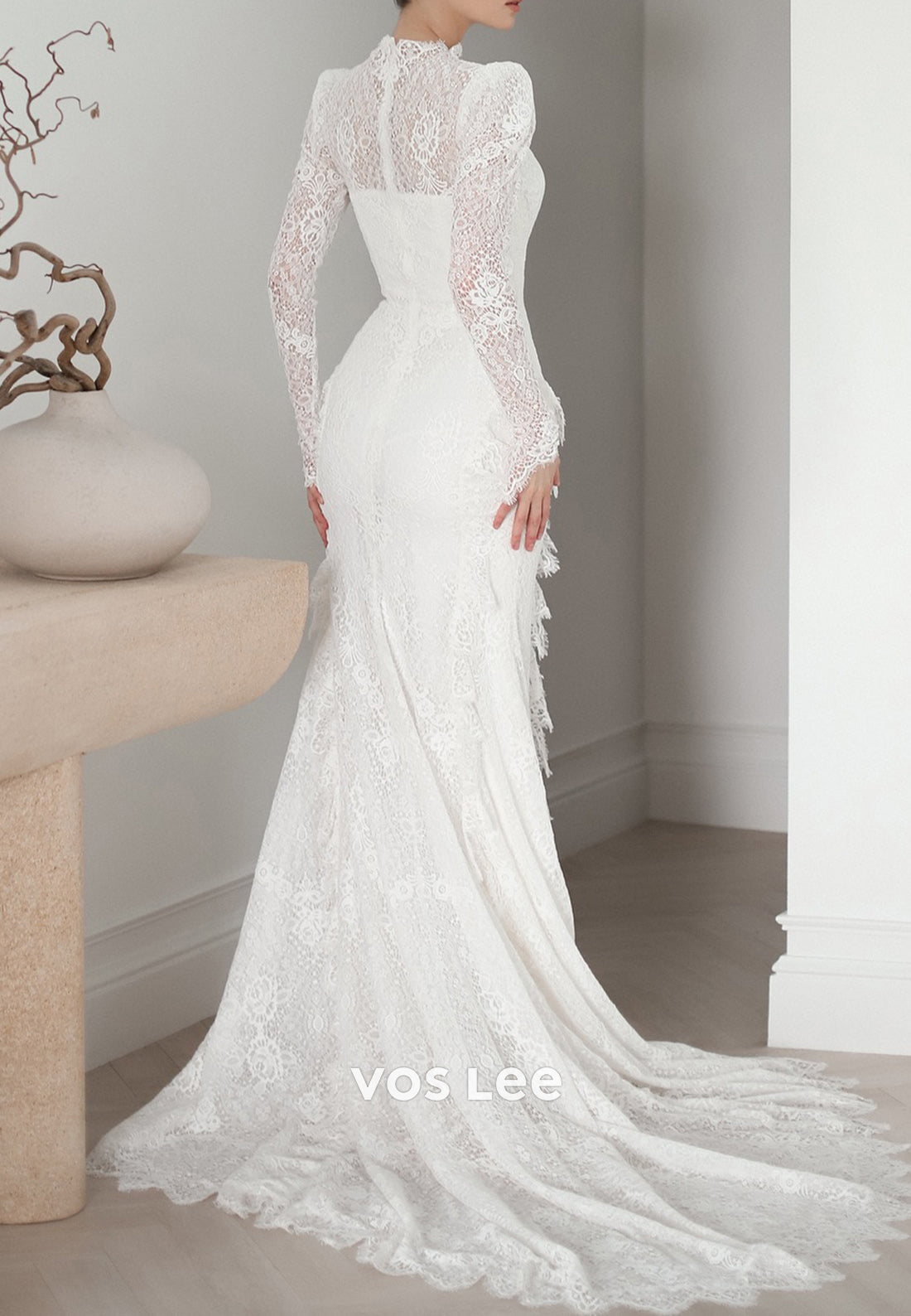 Couture Long Sleeve Appliques Lace Mermaid Wedding Dresses with Sweep Train