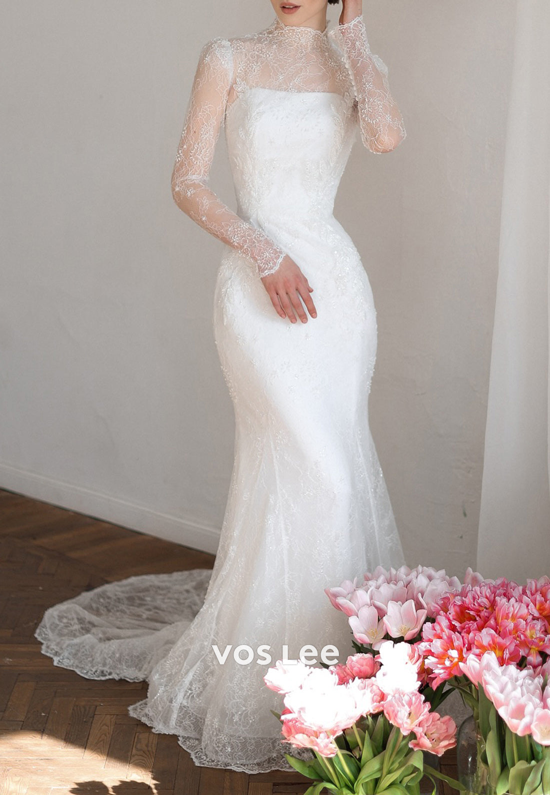 Fully Beaded Appliques Long Sleeve Illusion Neck Sheath Wedding Dresses