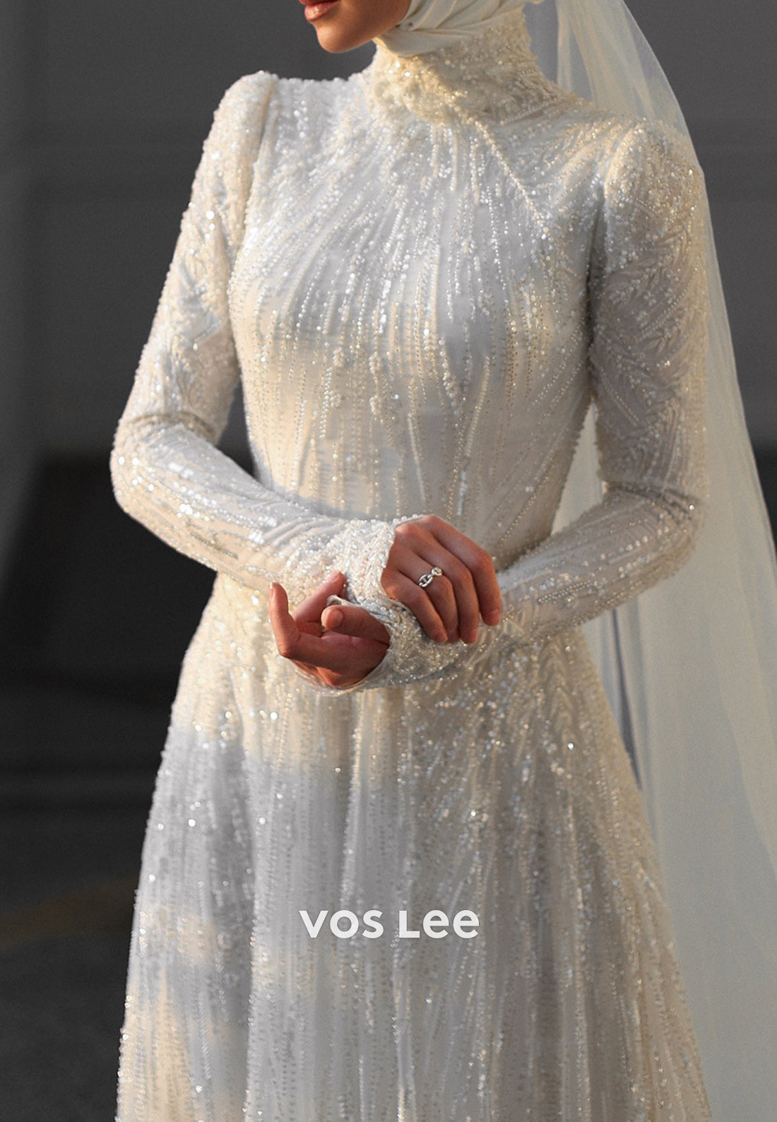 Long Sleeve Illusion Neck Beaded Embellished Sheath Wedding Dresses