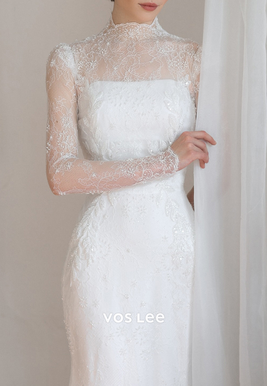 Fully Beaded Appliques Long Sleeve Illusion Neck Sheath Wedding Dresses