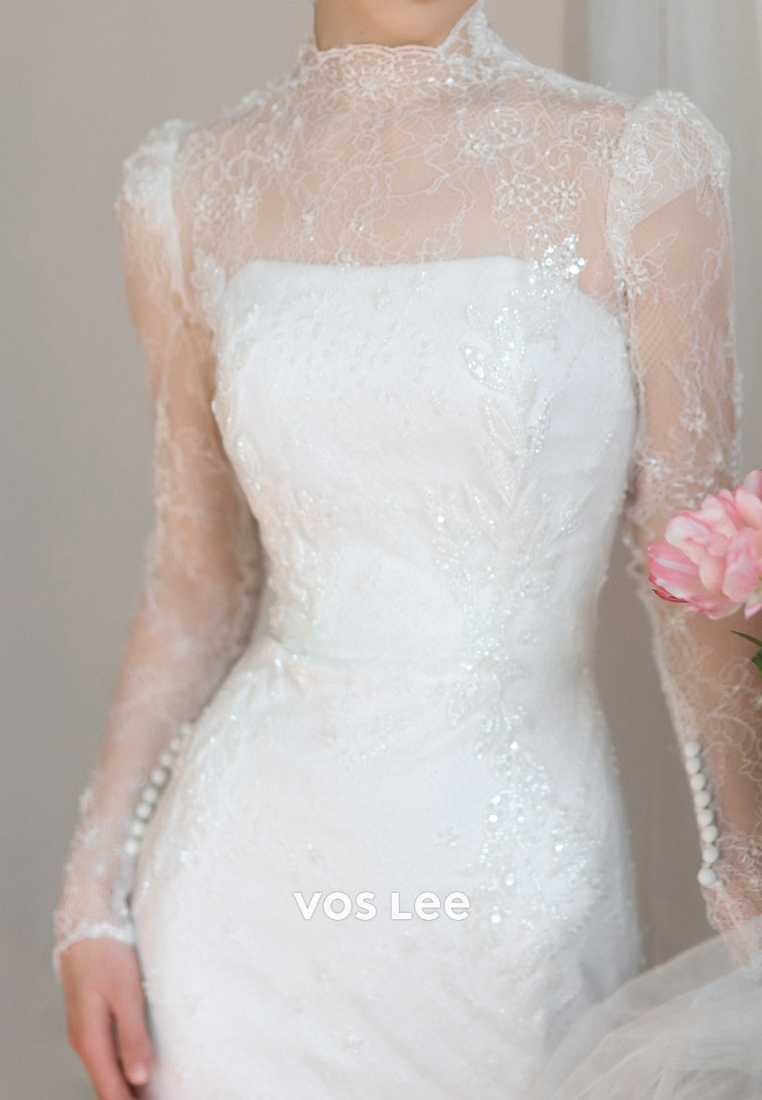 Fully Beaded Appliques Long Sleeve Illusion Neck Sheath Wedding Dresses
