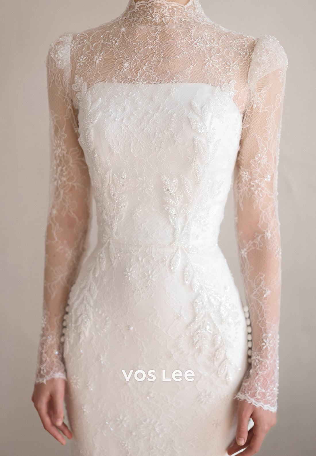 Fully Beaded Appliques Long Sleeve Illusion Neck Sheath Wedding Dresses