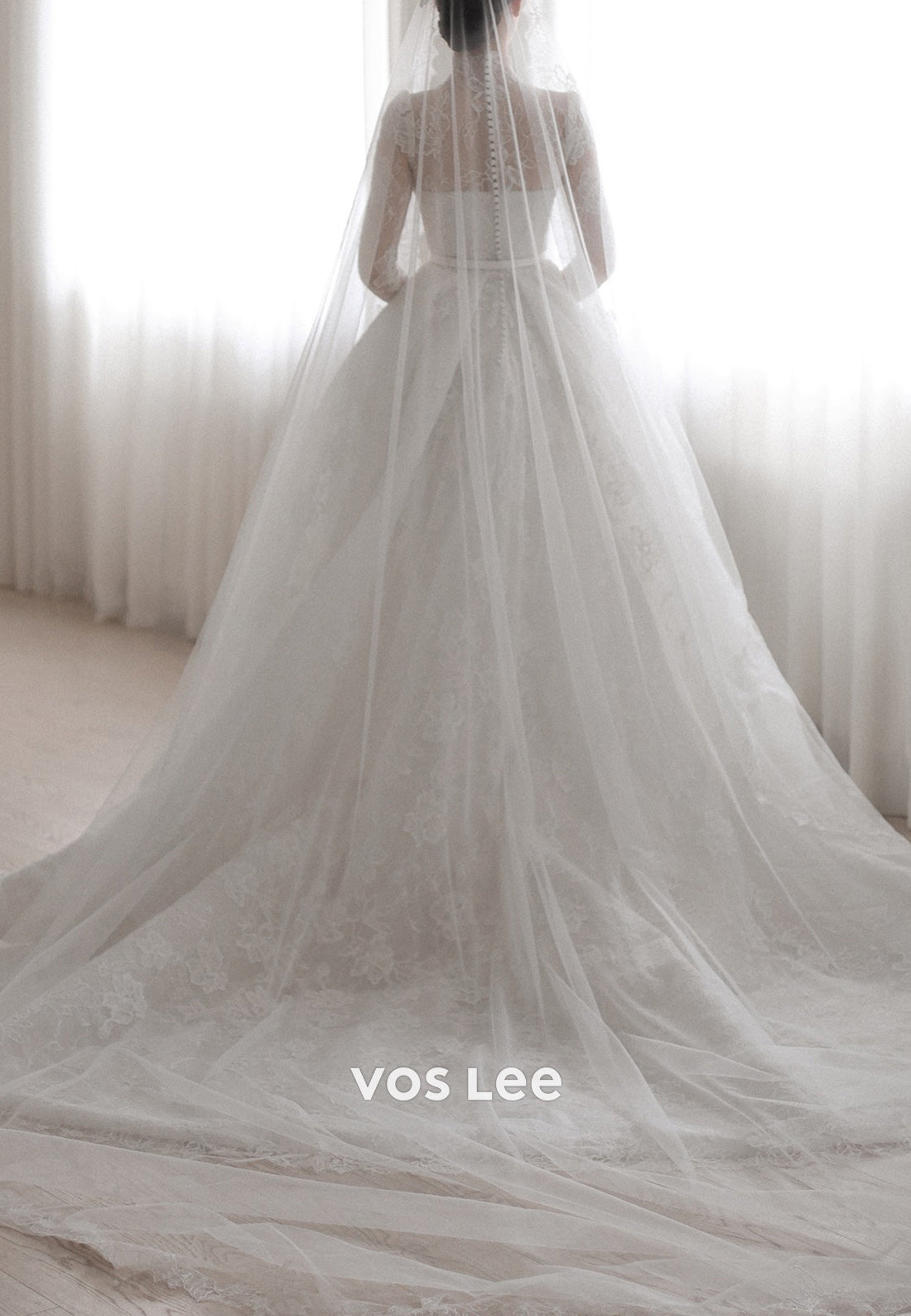 Illusion Neck Appliques Lace Ball Gown Wedding Dresses with Chapel Train