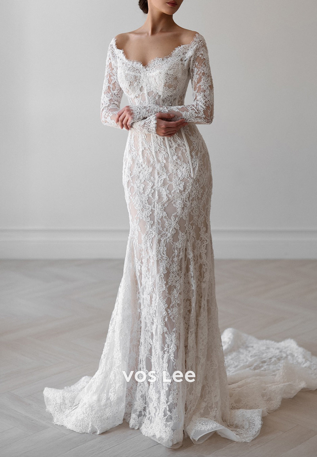 Long Sleeve Off the Shoulder Appliques Lace Mermaid Wedding Dresses