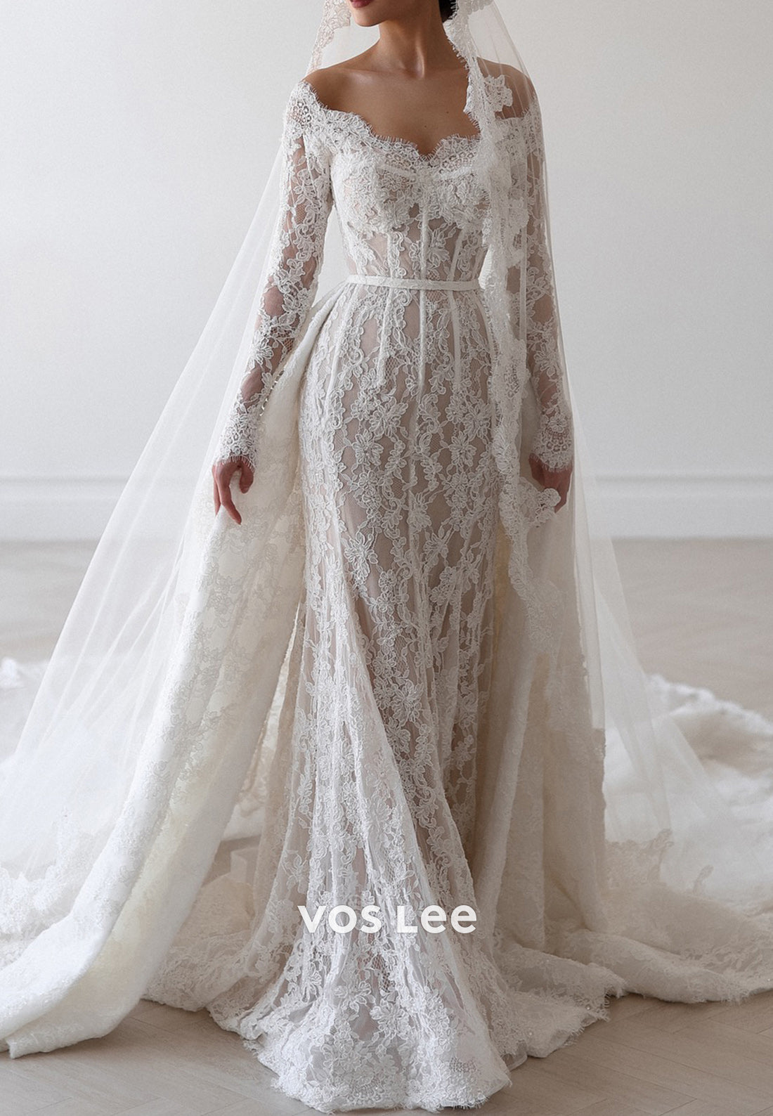 Long Sleeve Off the Shoulder Appliques Lace Mermaid Wedding Dresses