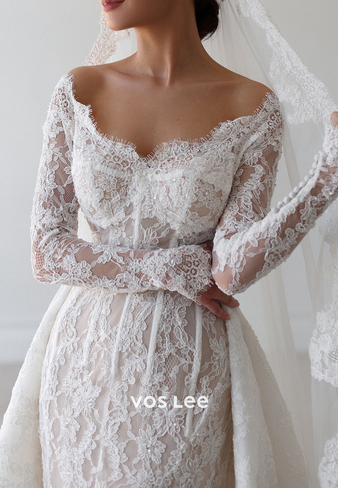 Long Sleeve Off the Shoulder Appliques Lace Mermaid Wedding Dresses