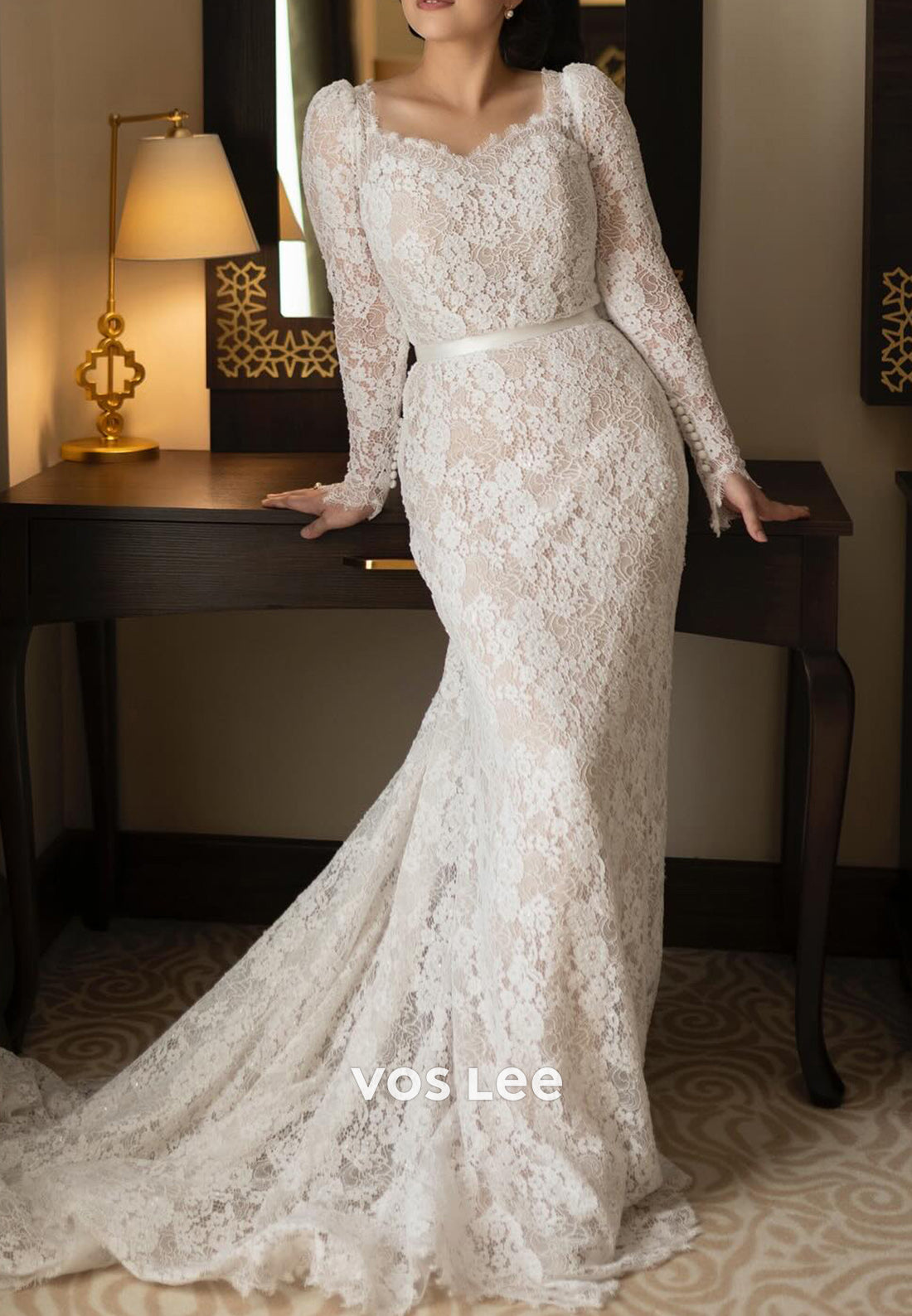 Fully Appliques Lace Long Sleeve Sweetheart Trumpet Wedding Dresses