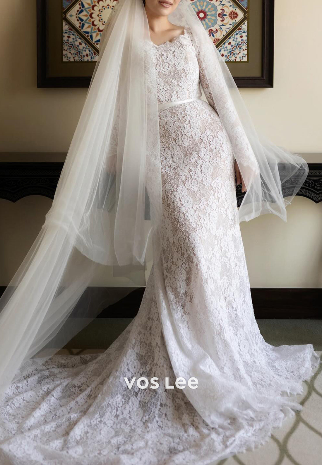 Fully Appliques Lace Long Sleeve Sweetheart Trumpet Wedding Dresses