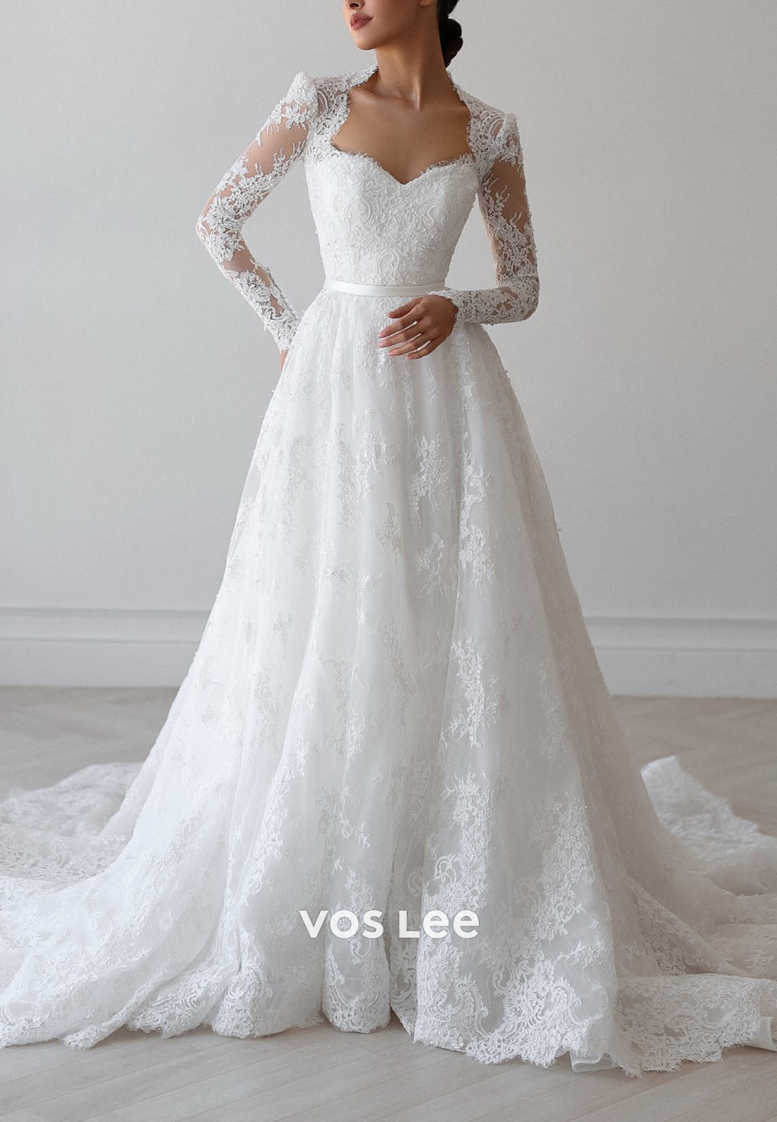 Charming Lace Sheer Long Sleeve Wedding Dress Bridal Gown for Timeless Brides