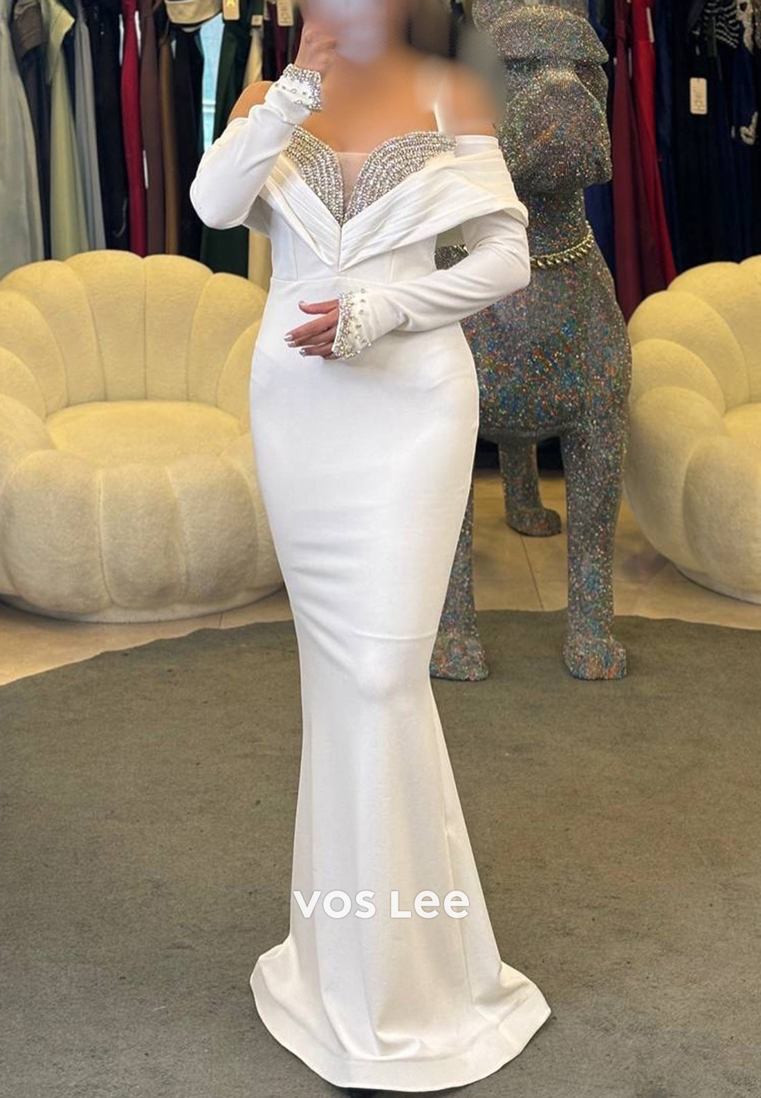 Long Sleeve Sweetheart Spaghetti Straps Rhinestone Pleated Mermaid Evening Dresses