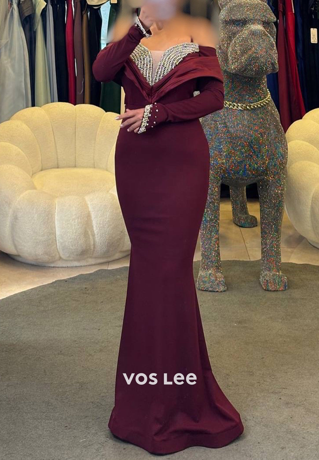 Long Sleeve Sweetheart Spaghetti Straps Rhinestone Pleated Mermaid Evening Dresses