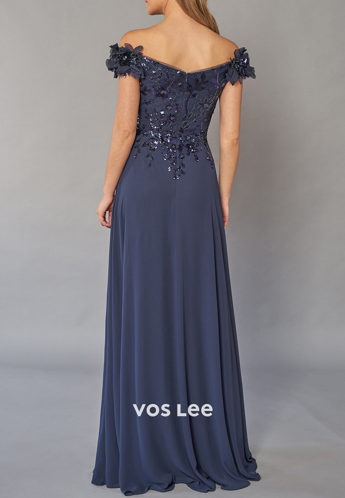 A-Line Off the Shoulder Beaded Sequins Ruched Mother of Bride Dresses with Split