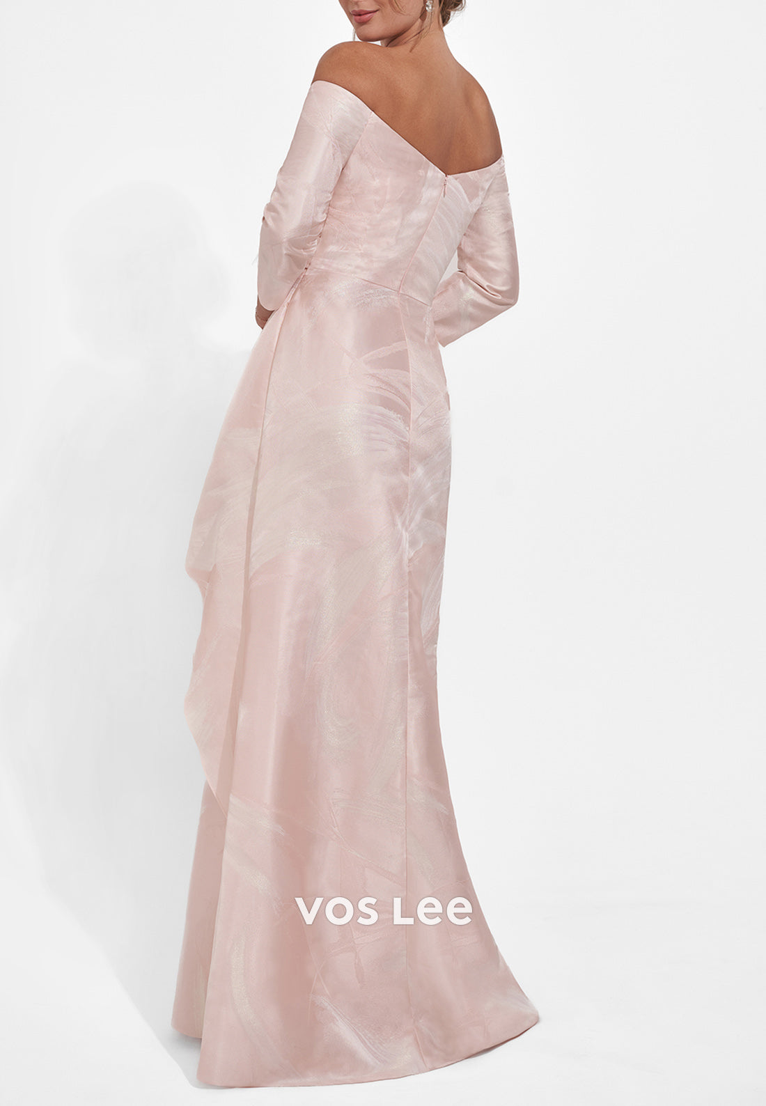 3/4 Sleeve Off the Shoulder Feather Flowers Sheath Mother of Bride Dresses with Sweep Train