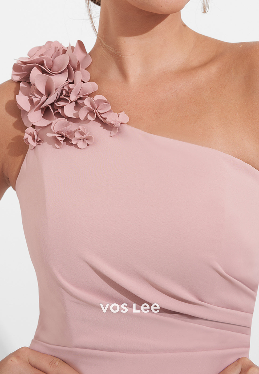 One Shoulder Sleeveless Floral Embellished Ruched Mermaid Long Mother of Bride Dresses