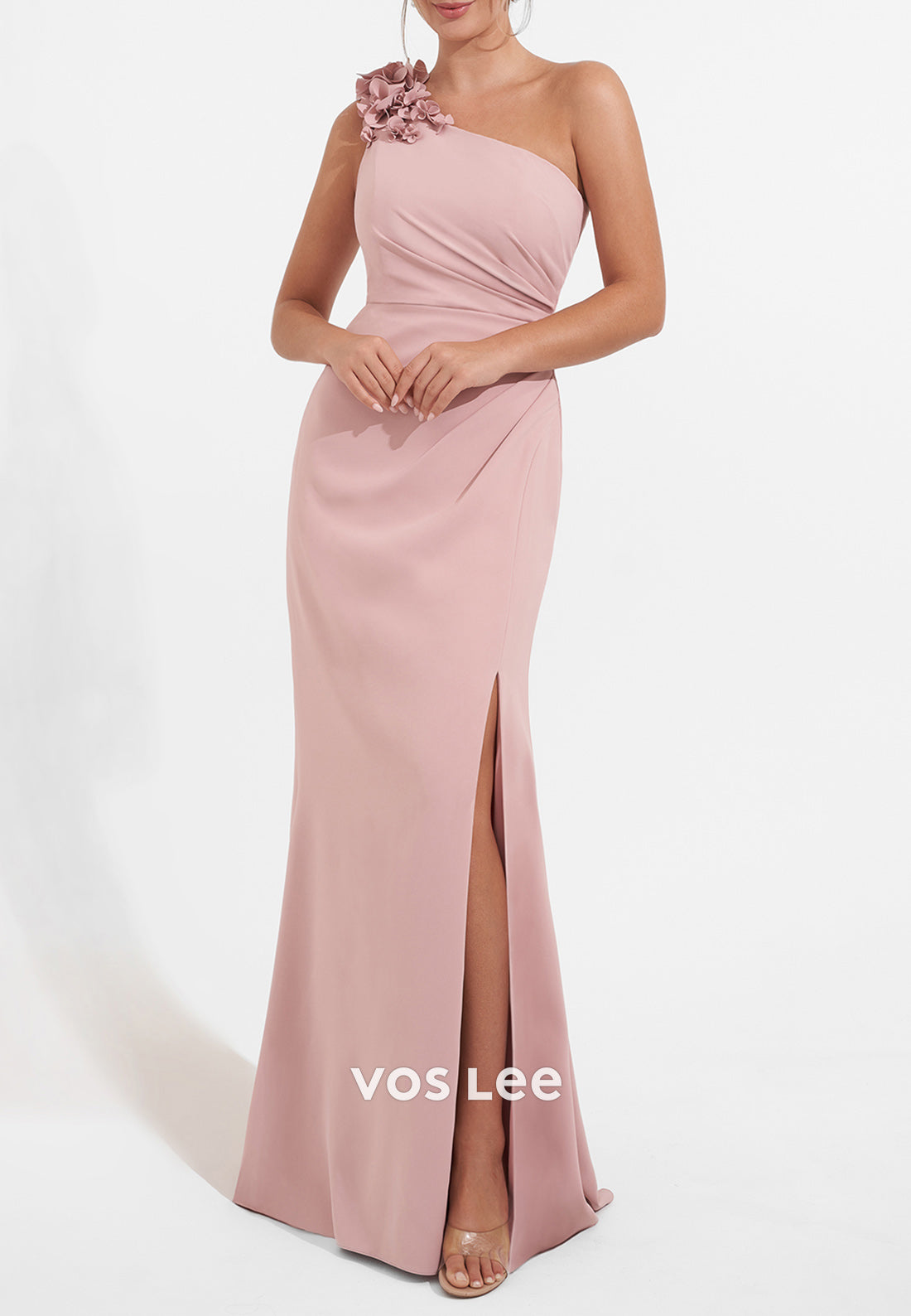 One Shoulder Sleeveless Floral Embellished Ruched Mermaid Long Mother of Bride Dresses