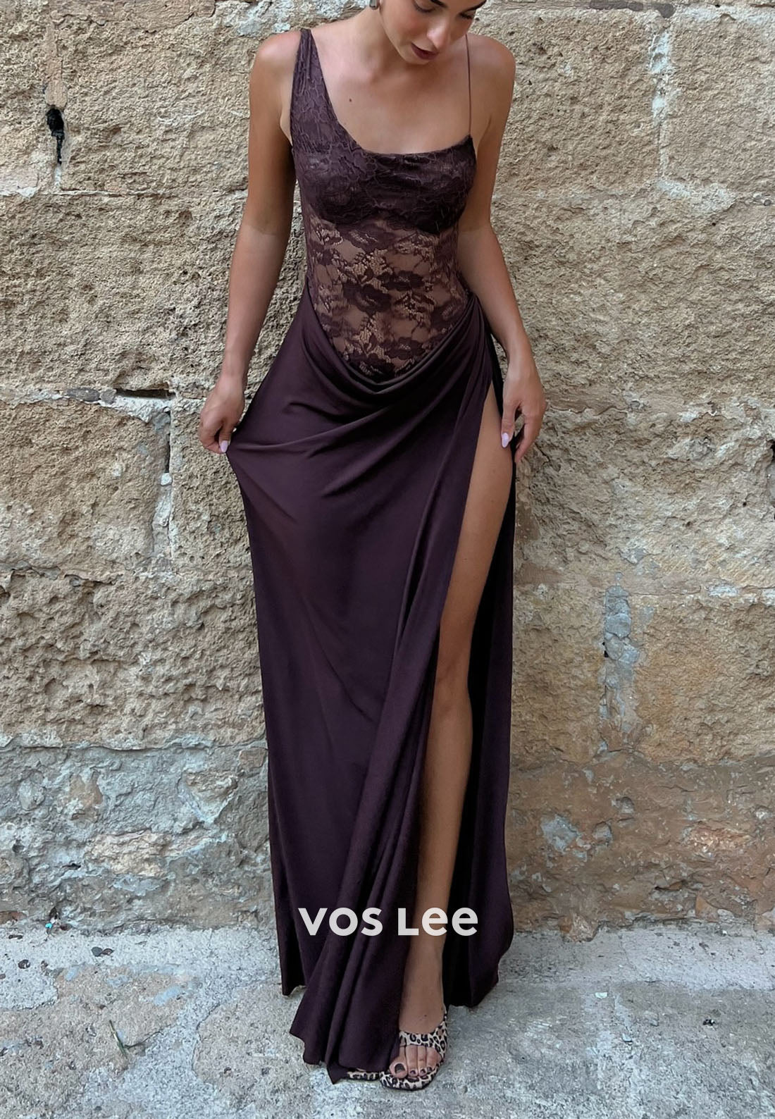 Sexy Illusin Lace Prom Dress Split Party Dress